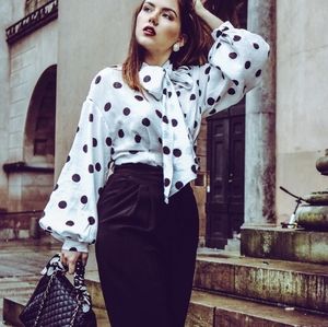 NWTs h&m polka-dot tie neck top